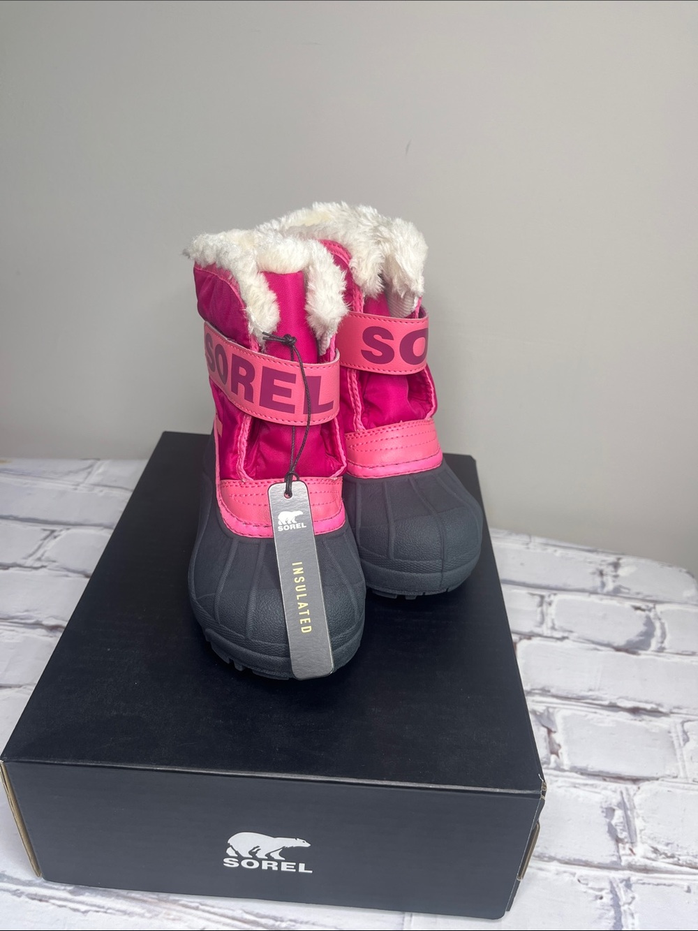 Sorel Pink and Gray Girls' Insulated Winter Boots with Faux Fur